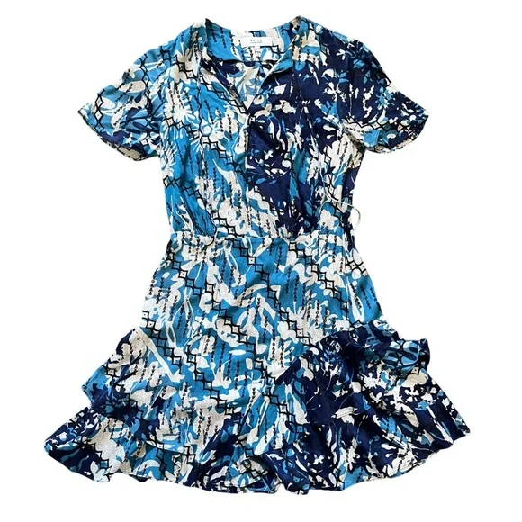Reiss Posey Ditsy Print Blue Mini Dress Size 0 Ruffles - Picture 2 of 7